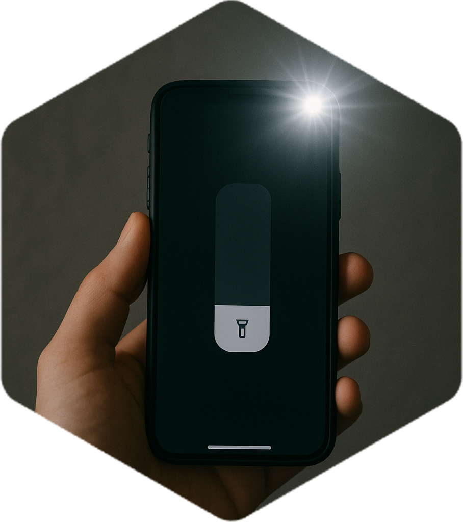 AI image of a person holding a phone with a flashlight