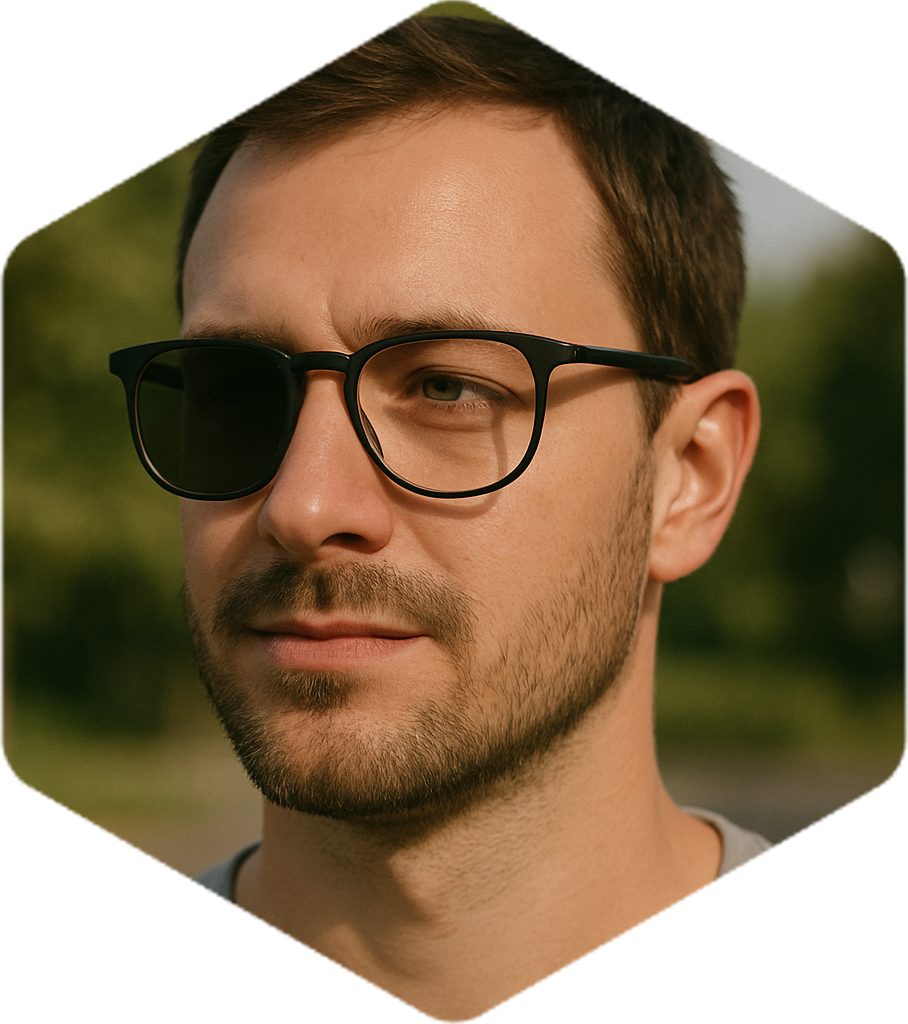 AI image of a person wearing light reactive glasses